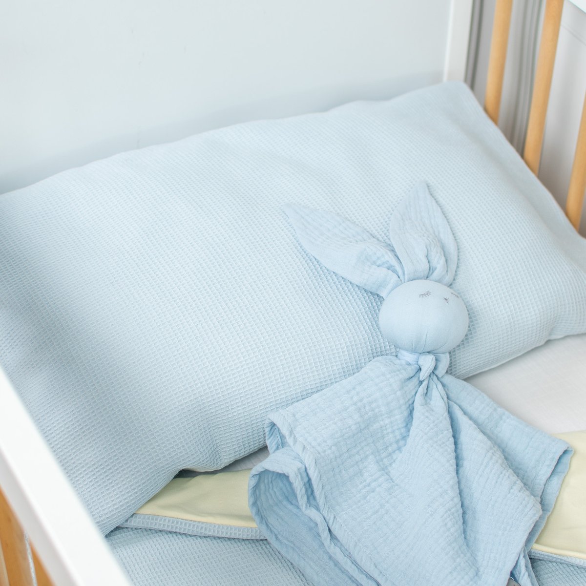 Taie d'oreiller en coton nid d'abeille LUNA bleu, SEVIRA KIDS