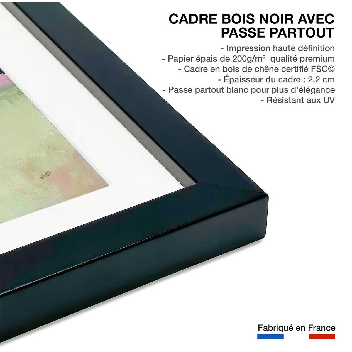 Affiche Horizon coloré affiche + cadre en bois - noir, HEXOA
