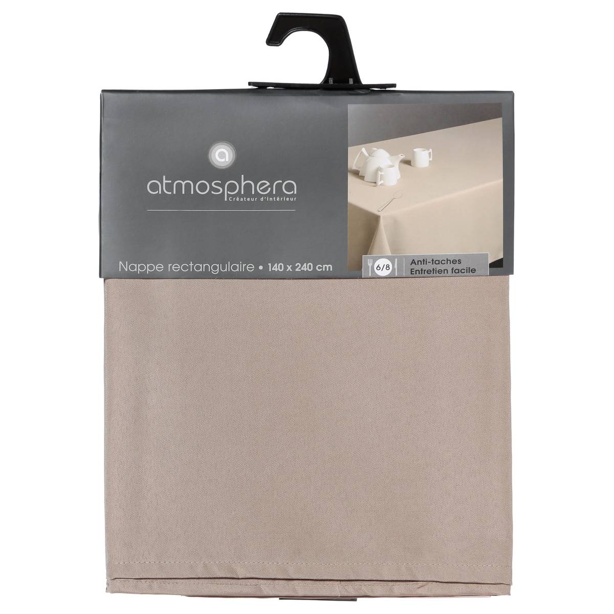 Nappe rectangulaire anti-tâche LALLIE beige lin, ATMOSPHERA