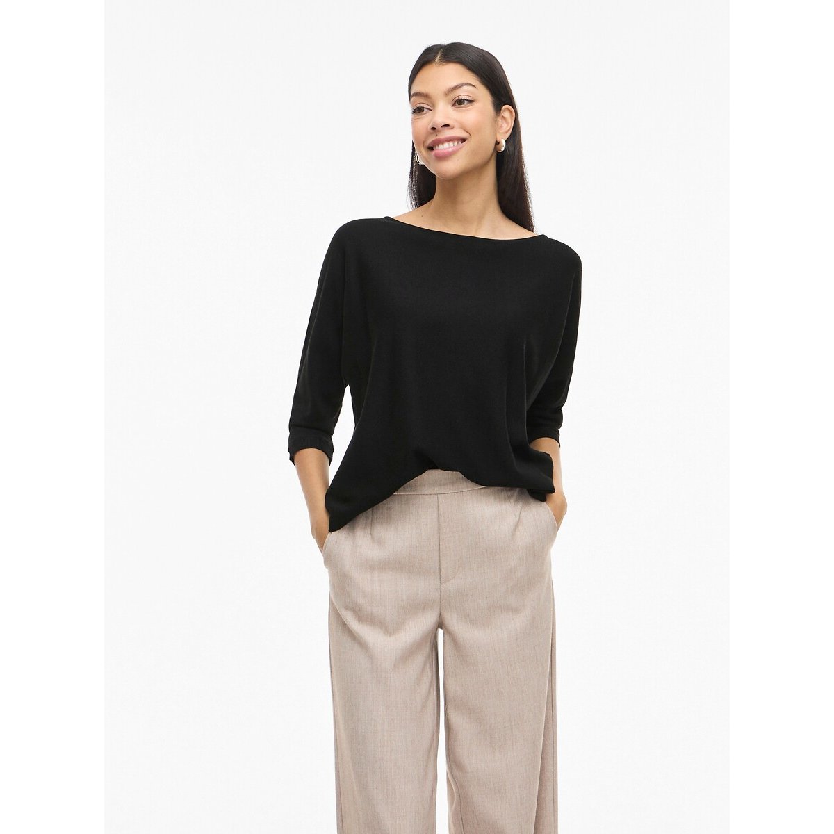 3/4 Length Sleeve Boat Neck Jumper black, VILA