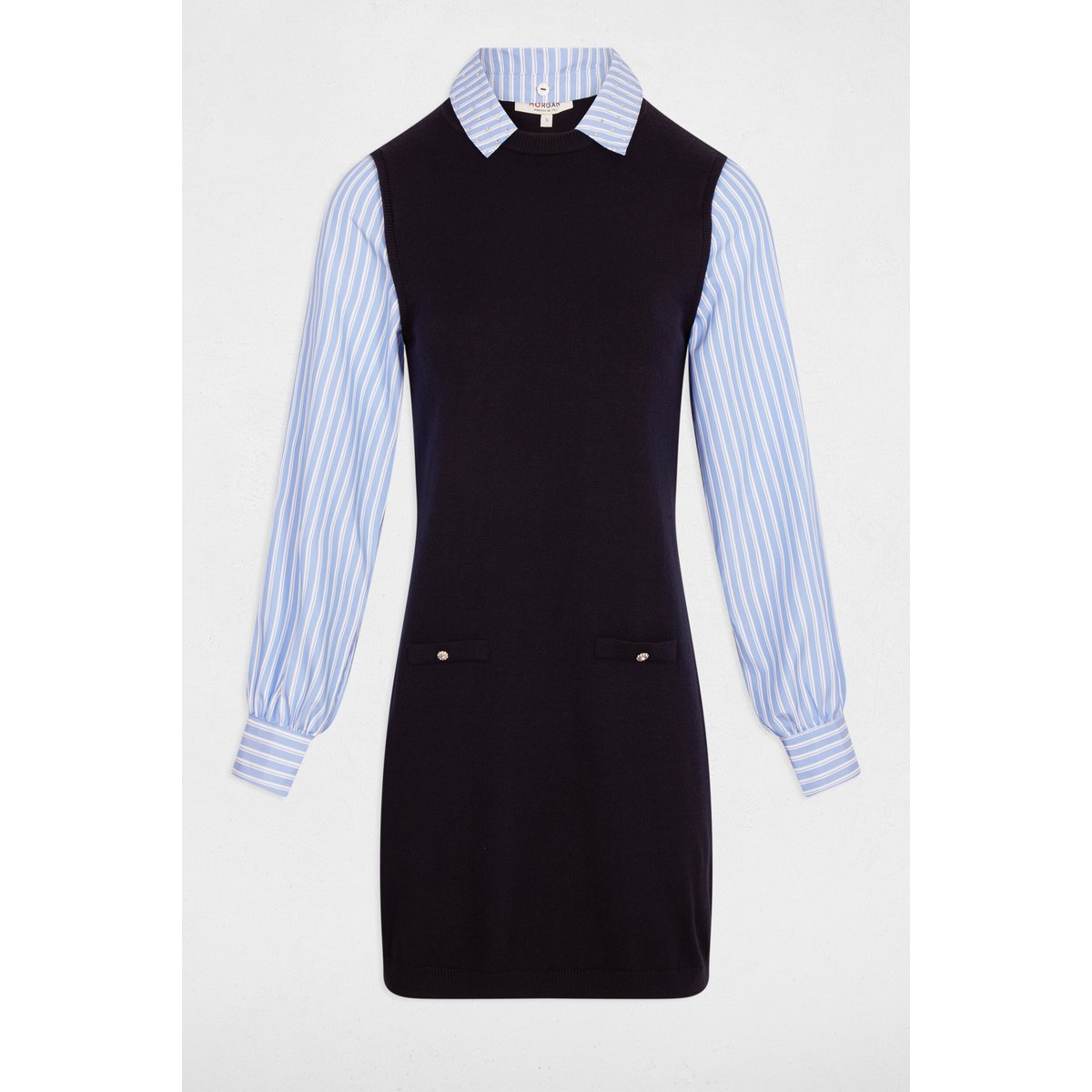 Robe courte cintrée bleu marine, MORGAN