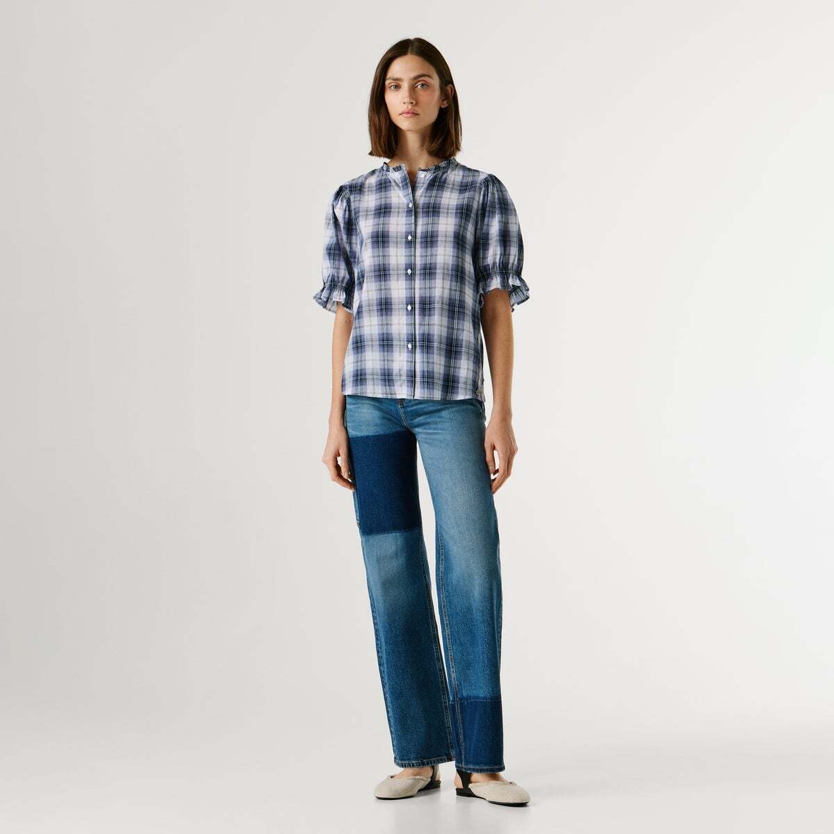 Blouse À Carreaux Avec Volants bleu des profondeurs, PEPE JEANS
