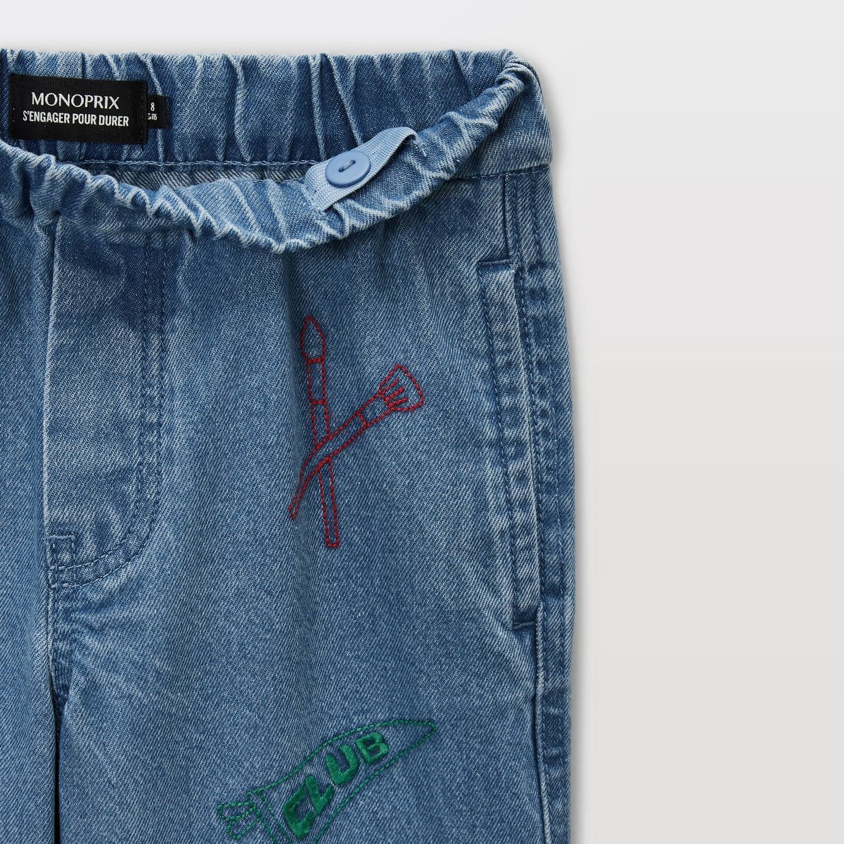 Jean large cargo taille élastiquée contenant du coton blue denim, MONOPRIX