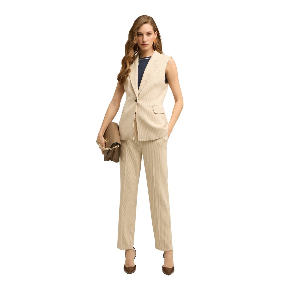 Pantalon regular à rayures beige, MOTIVI