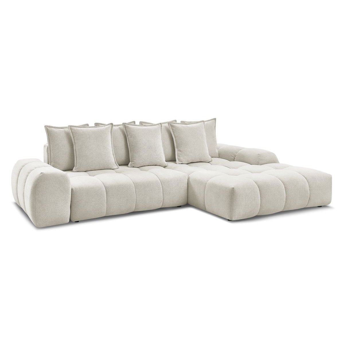 Canapé d'angle convertible 3 places en tissu chiné, EVEREST blanc, BOBOCHIC