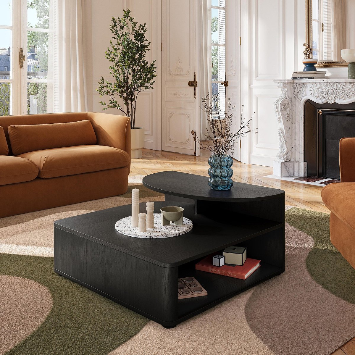 Table basse panneau de particule MILORD noir, HABITAT