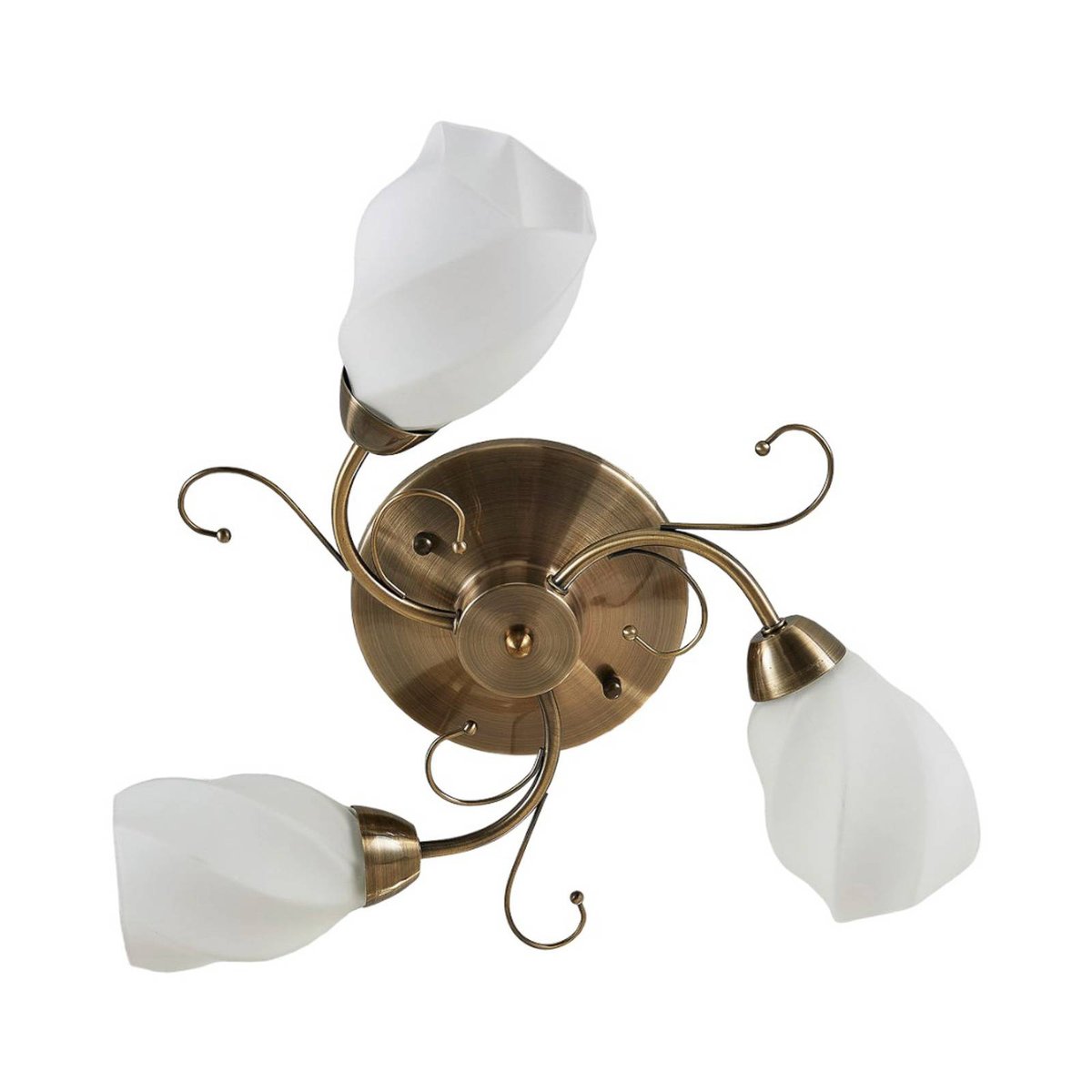 Plafonnier en verre antique, Amedea blanc, laiton ancien, LINDBY