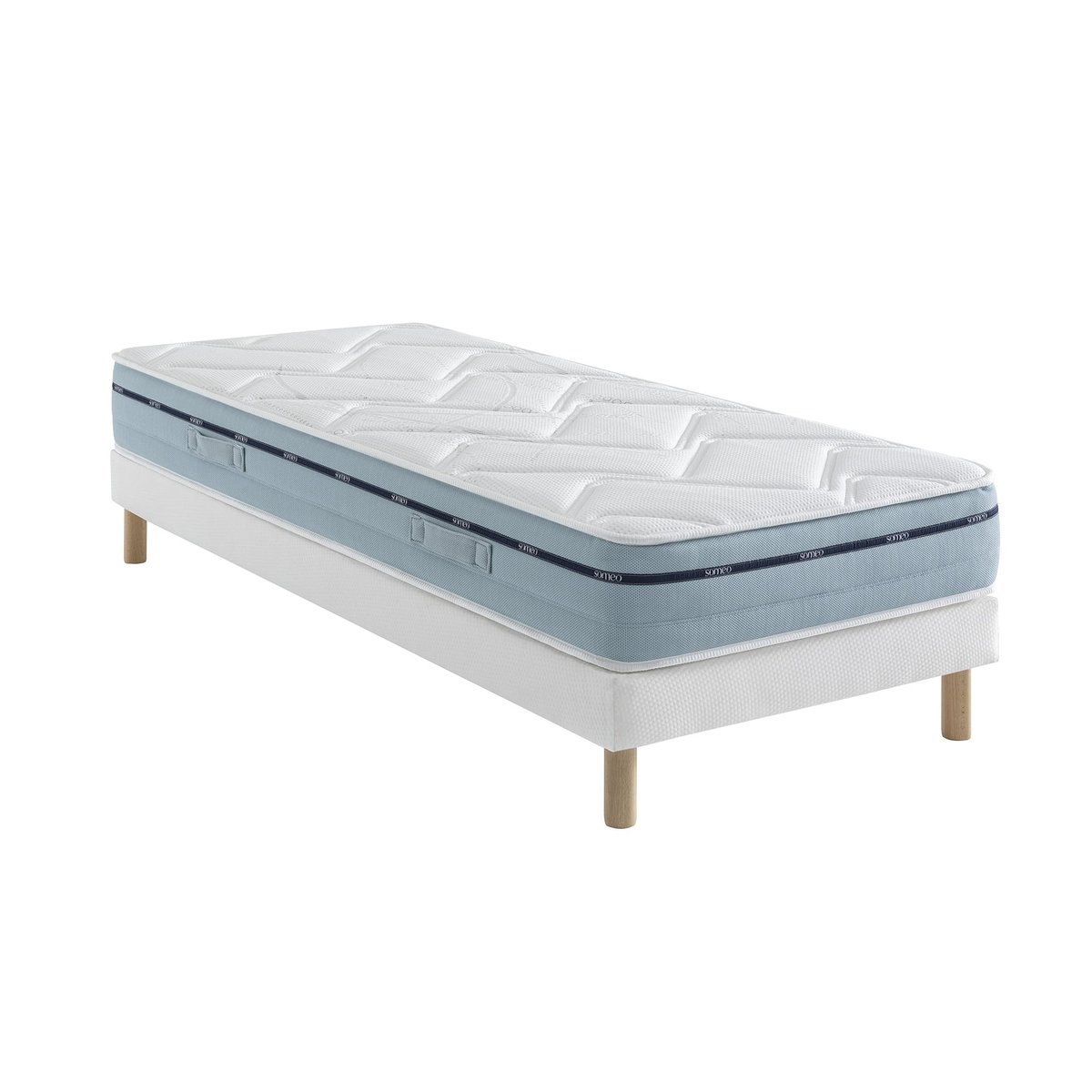 Ensemble matelas mémoire de forme, sommier Lune et pieds Songe 500 blanc, SOMEO