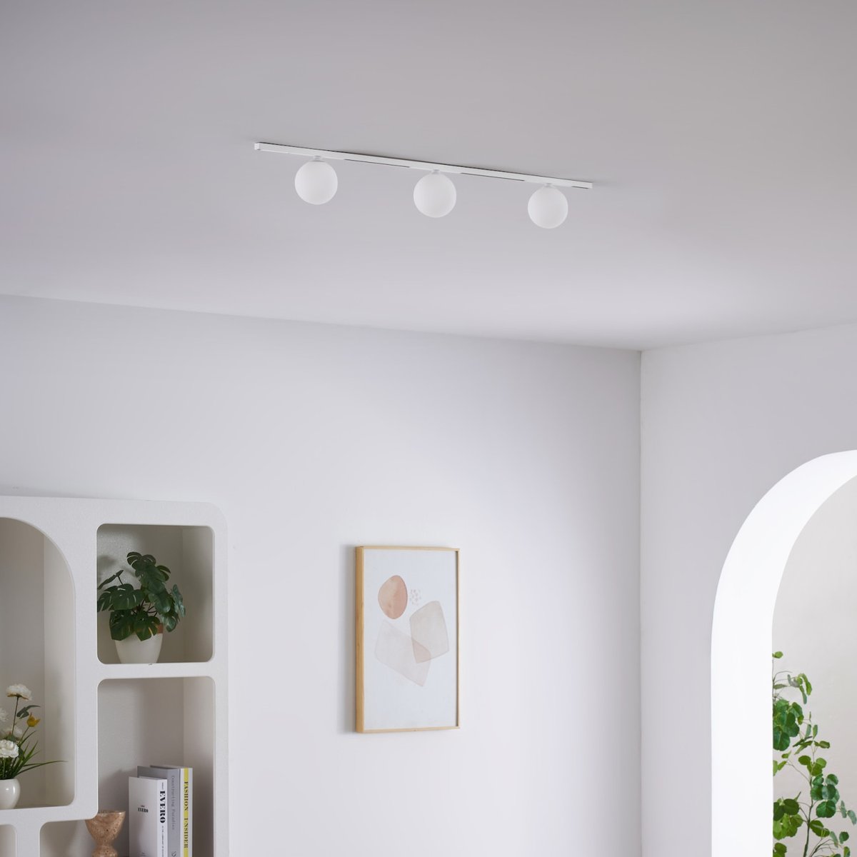 Kit rail 3 boules LED verre dépoli - LYNE blanc, KOSILUM