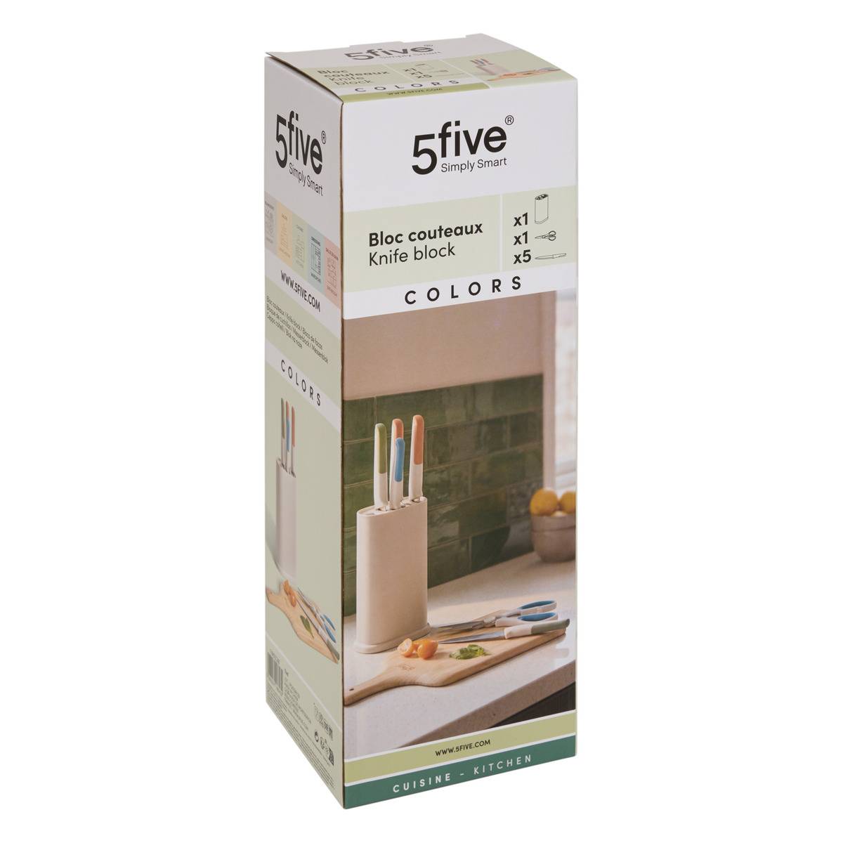 Bloc de 5 couteaux avec paire de ciseaux COLORS beige, 5FIVE SIMPLY SMART