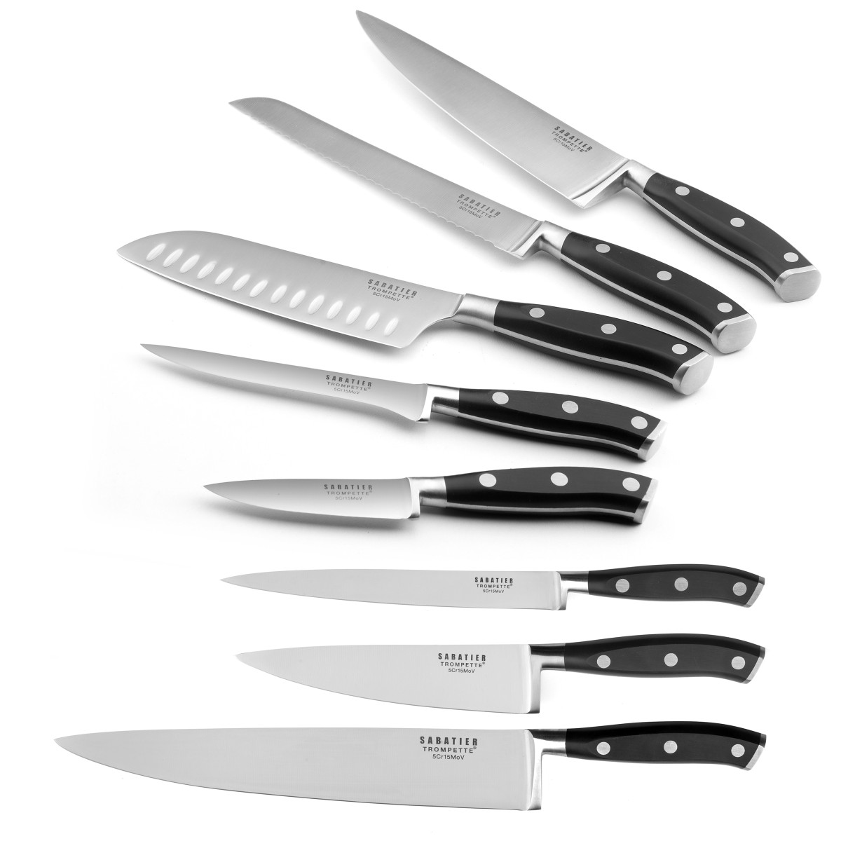 Set 8 couteaux de cuisine - VULCANO noir, SABATIER TROMPETTE