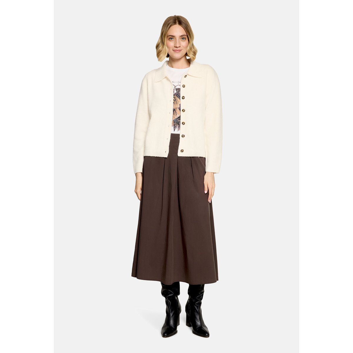 Cardigan en maille à col bright cream melange, CARTOON