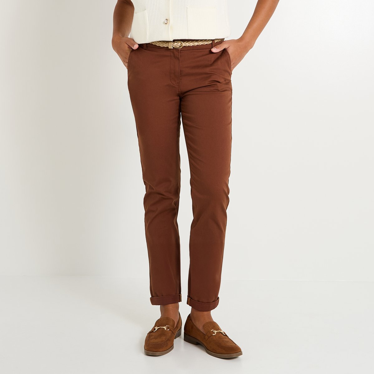 Pantalon chino avec ceinture marron, GRAIN DE MALICE