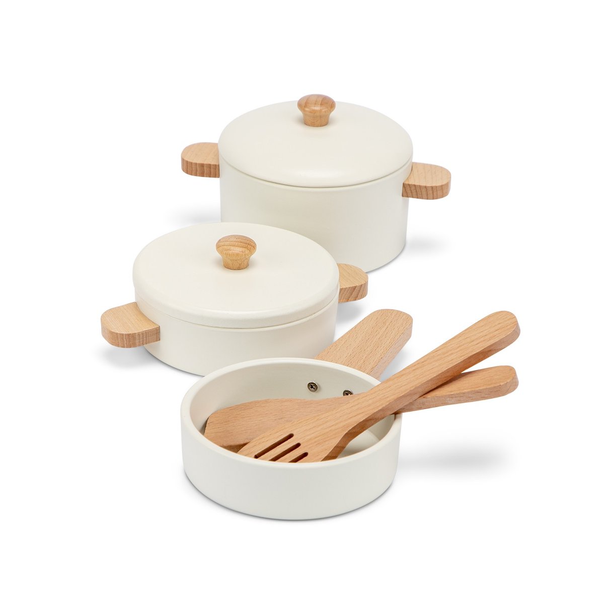 Ensemble de casseroles en bois blanc, NEW CLASSIC TOYS