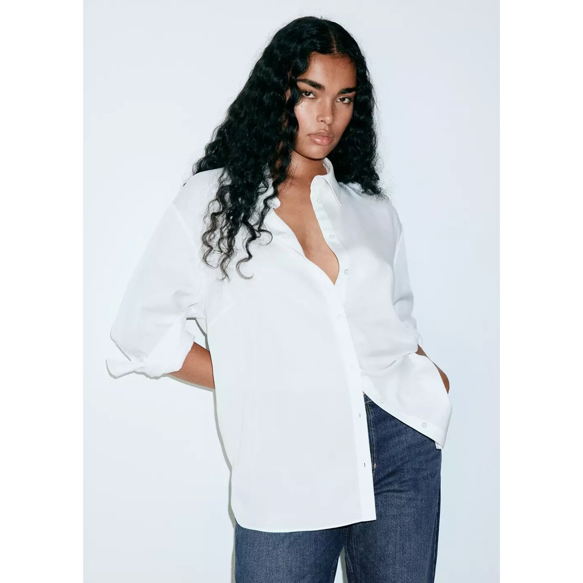 Jean flare taille haute bleu foncé, MANGO