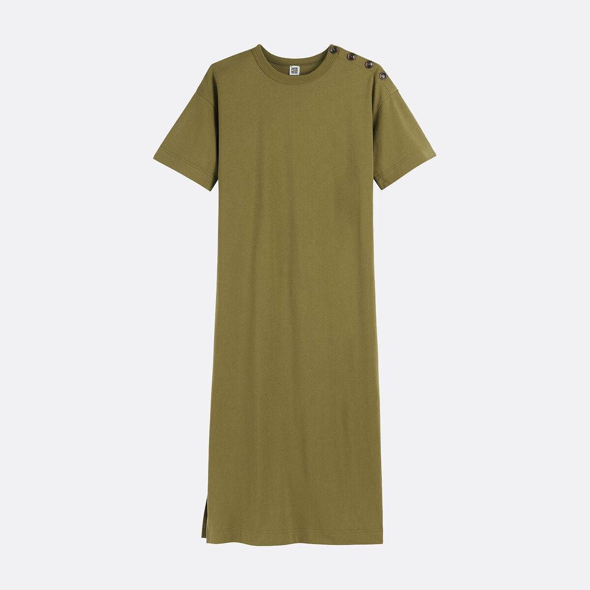 Lange jurk in jersey, knoopsluiting op de schouder olijfgroen, LA REDOUTE COLLECTIONS