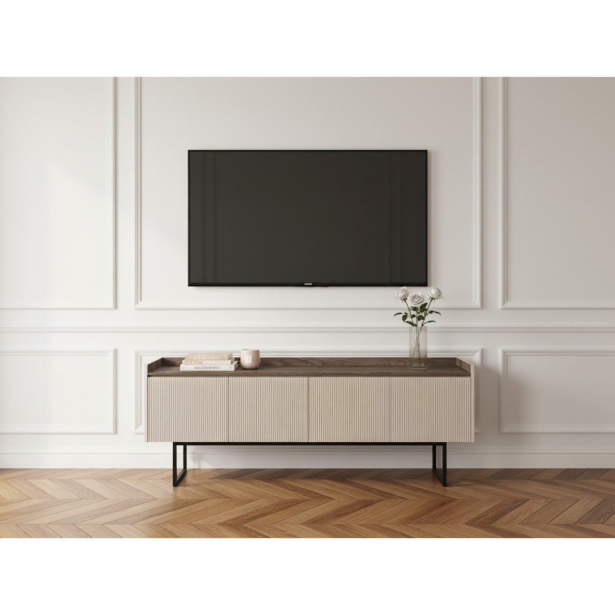 Meuble TV 166 cm panneaux de particules, LOUNA beige, BOBOCHIC