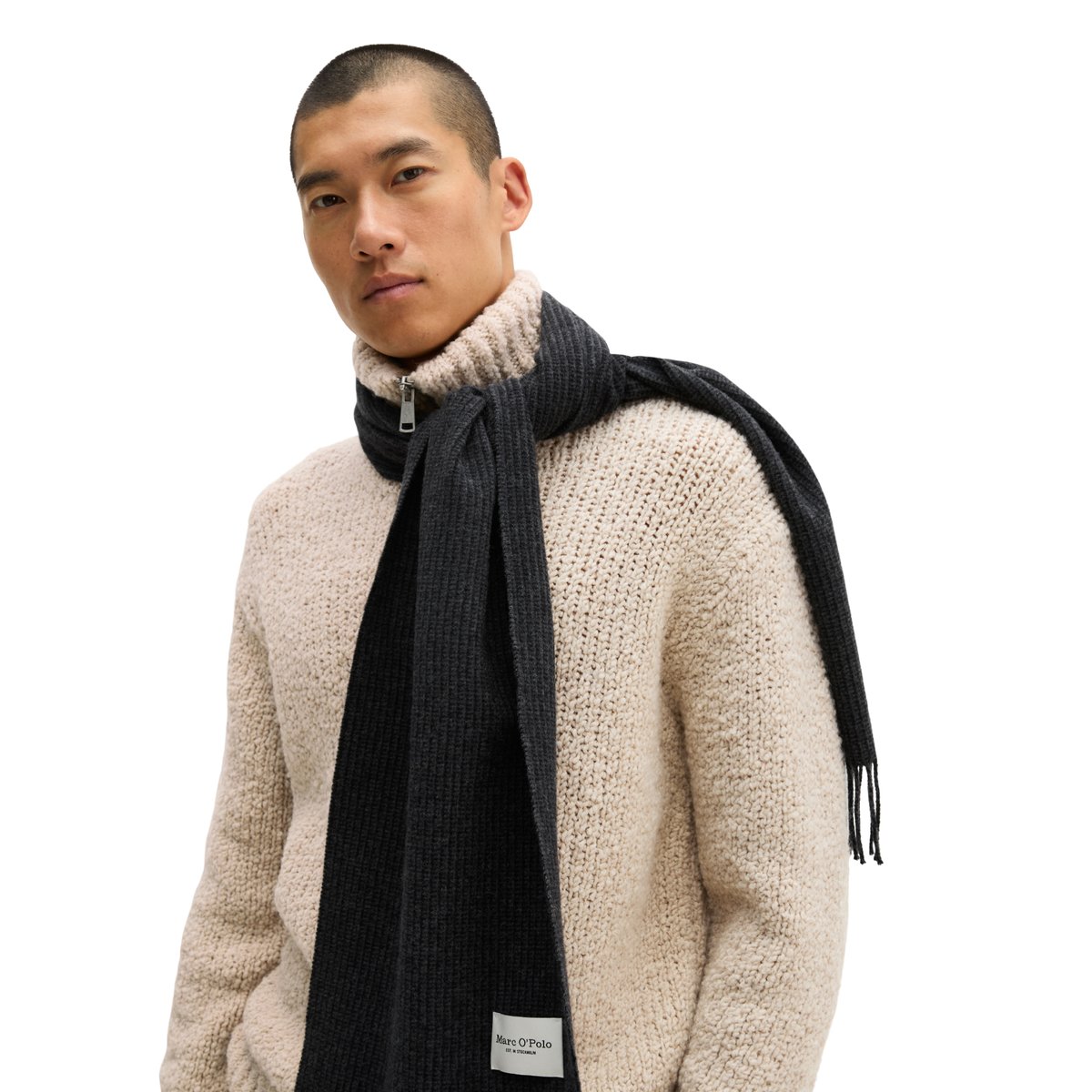 Écharpe Web en laine vierge certifiée noir, MARC O'POLO