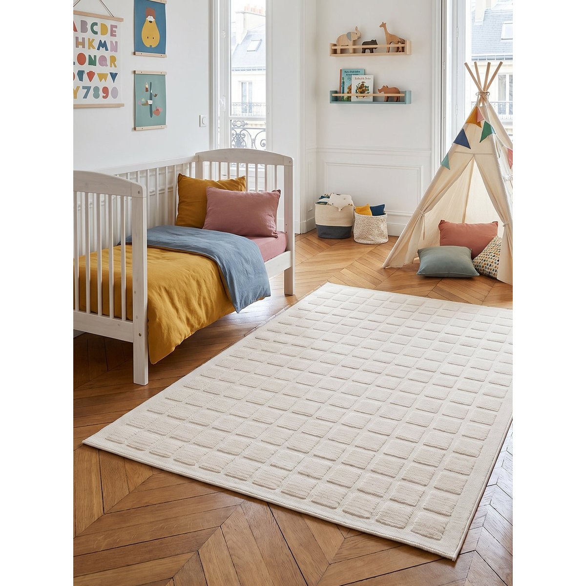 Tapis effet 3D doux et élégant FACET beige sable, AFK LIVING