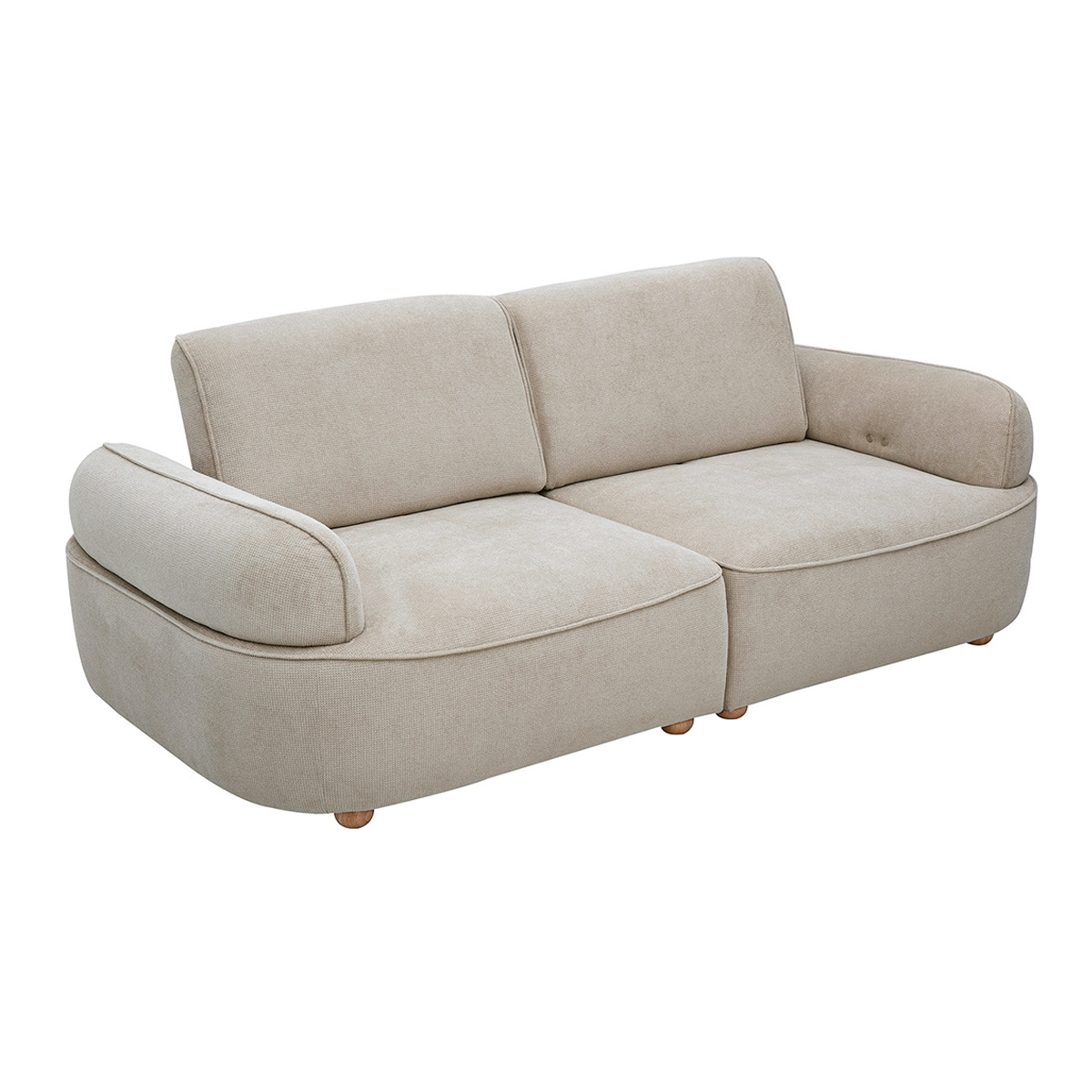 Canapé 3 places avance-recule électrique en tissu velours côtelé vert kaki et bois foncé OTIS beige, MILIBOO