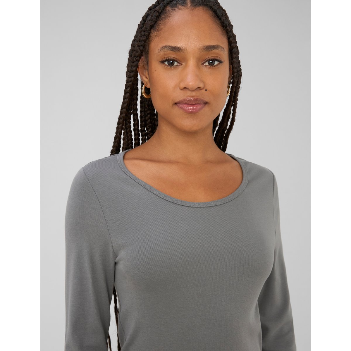 T-shirt manches longues côtelé gris, BZB