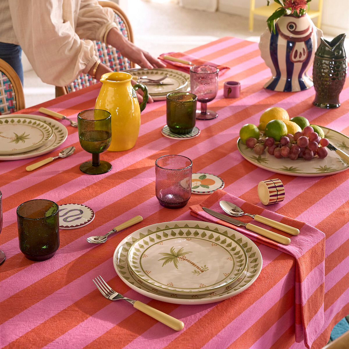 Set aus 4 Desserttellern, Steingut, LIMAO palmendruck, LA REDOUTE INTERIEURS