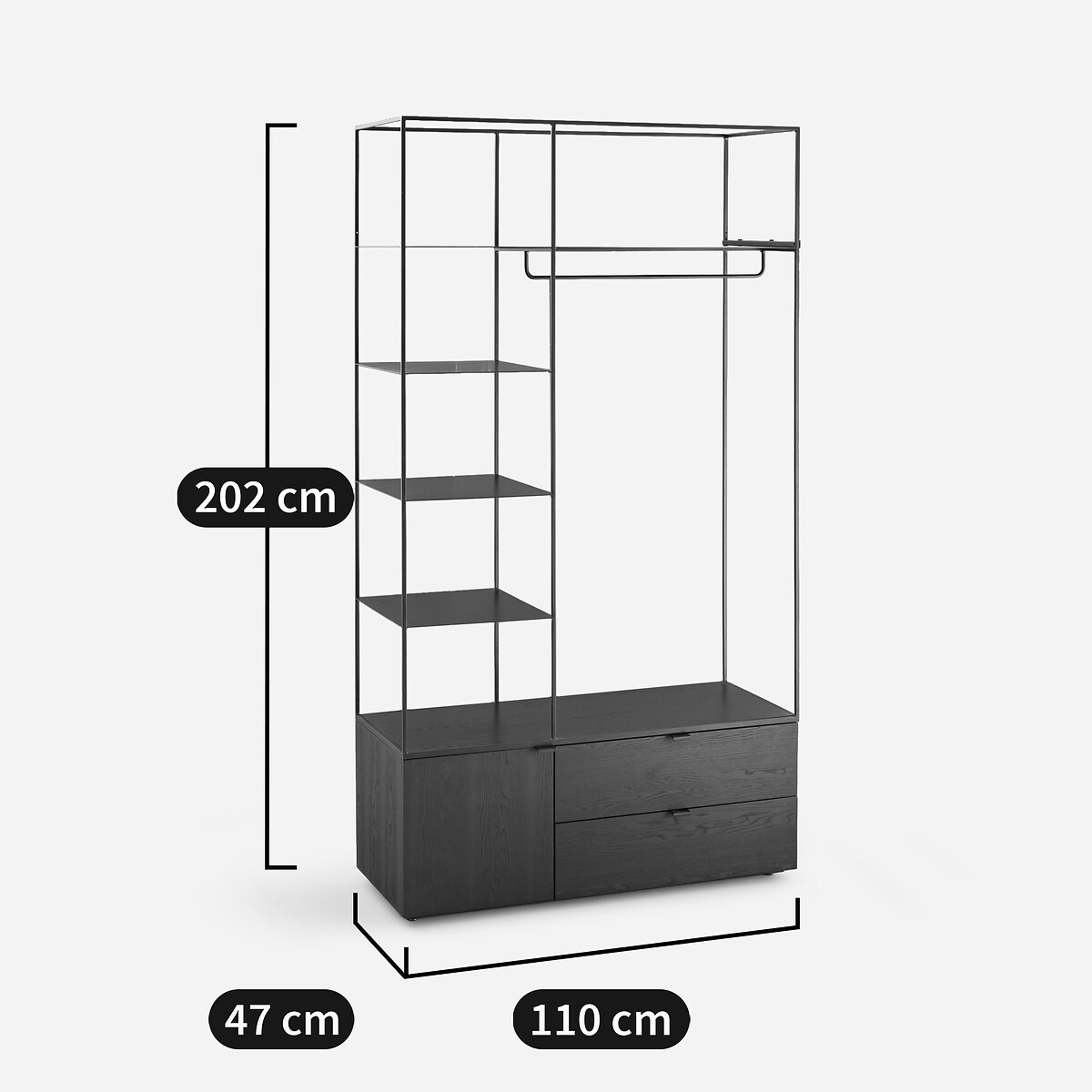 Dressing ouvert en métal fer et MDF plaqué orme ou laqué, KOLYA grège, AM.PM