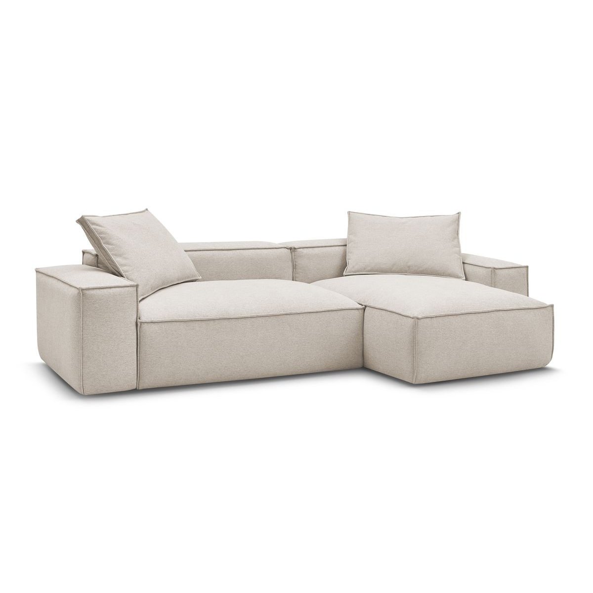 Canapé d'angle fixe 3 places en tissu chiné, BOHEME beige, BOBOCHIC