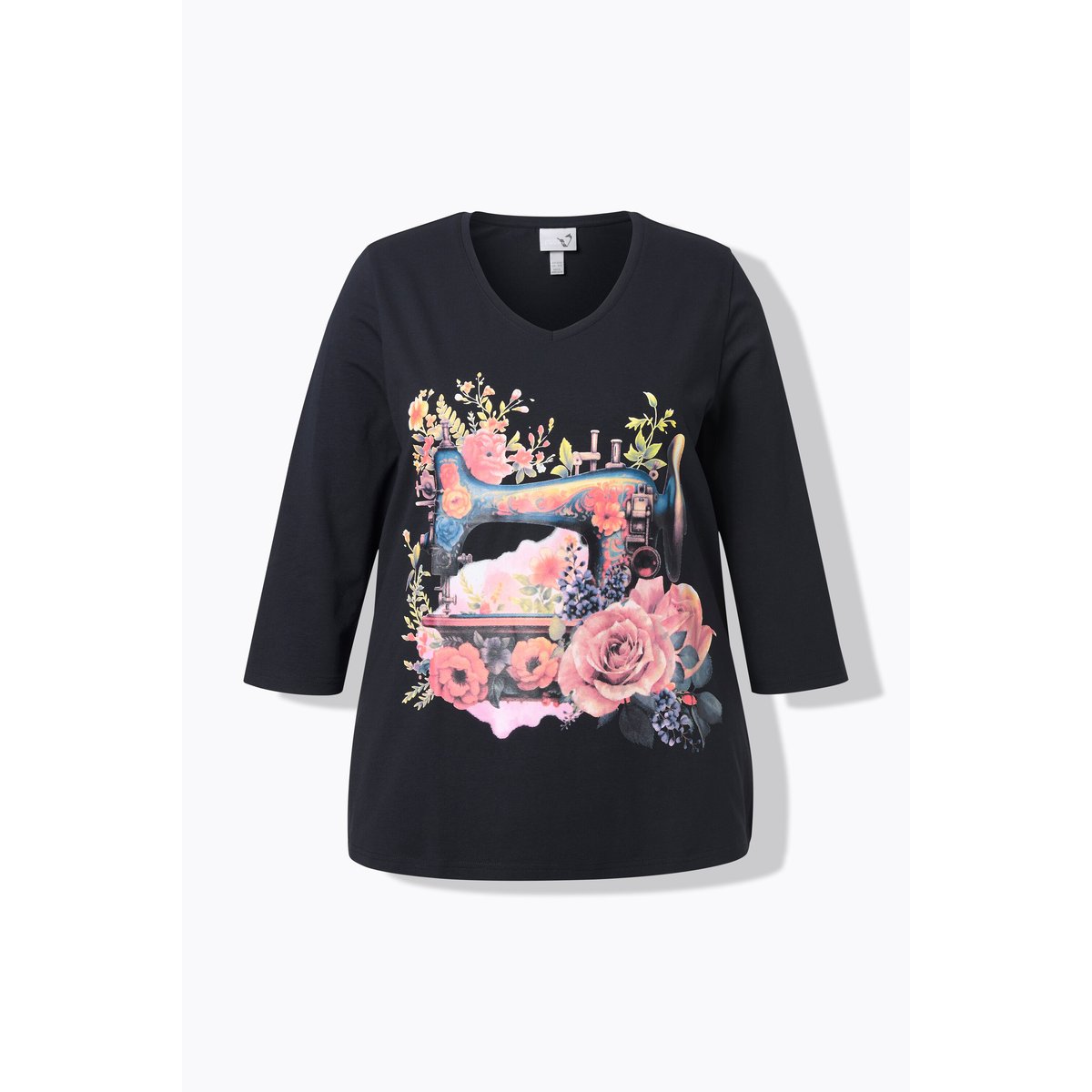 T-shirt décolleté en V et manches 3/4 noir, ULLA POPKEN