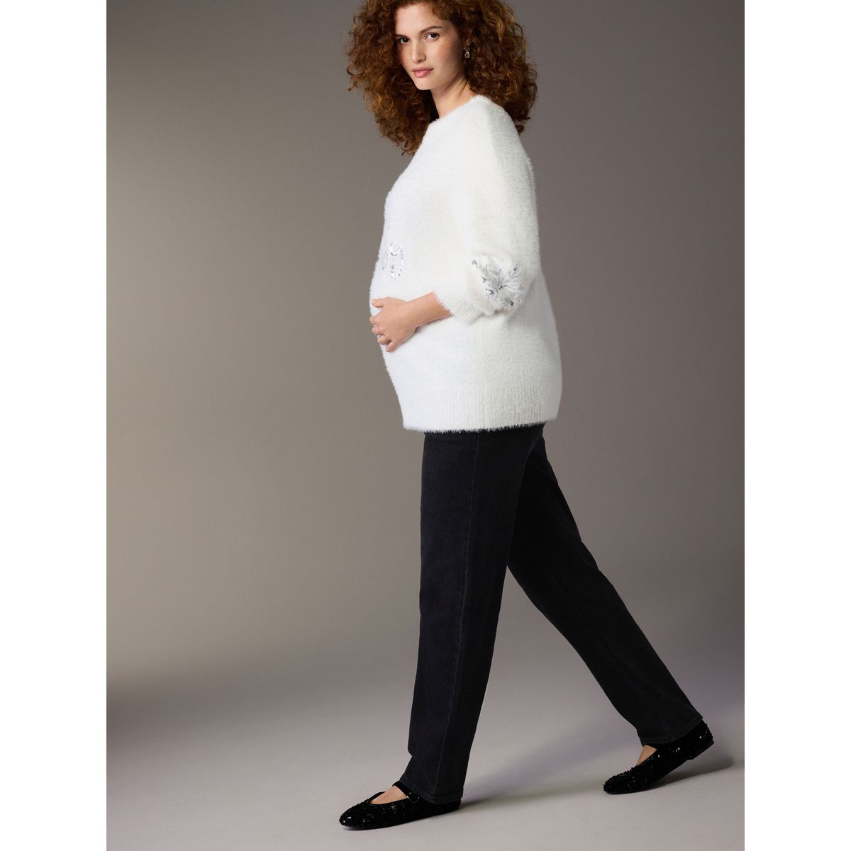 Pull en maille de noël maternité blanc, NEXT