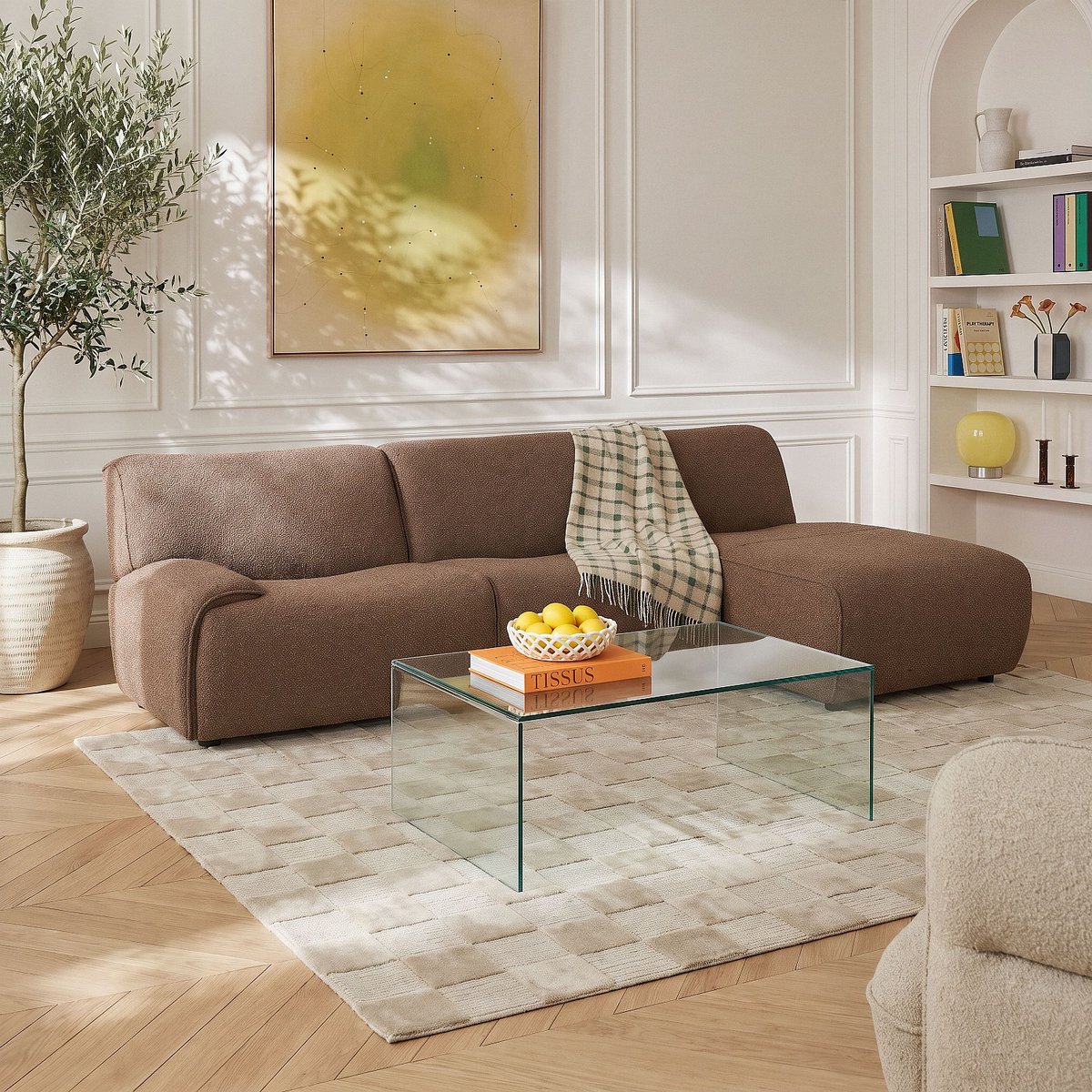 Canapé d'angle tissu, tissu AMAEL marron, HABITAT