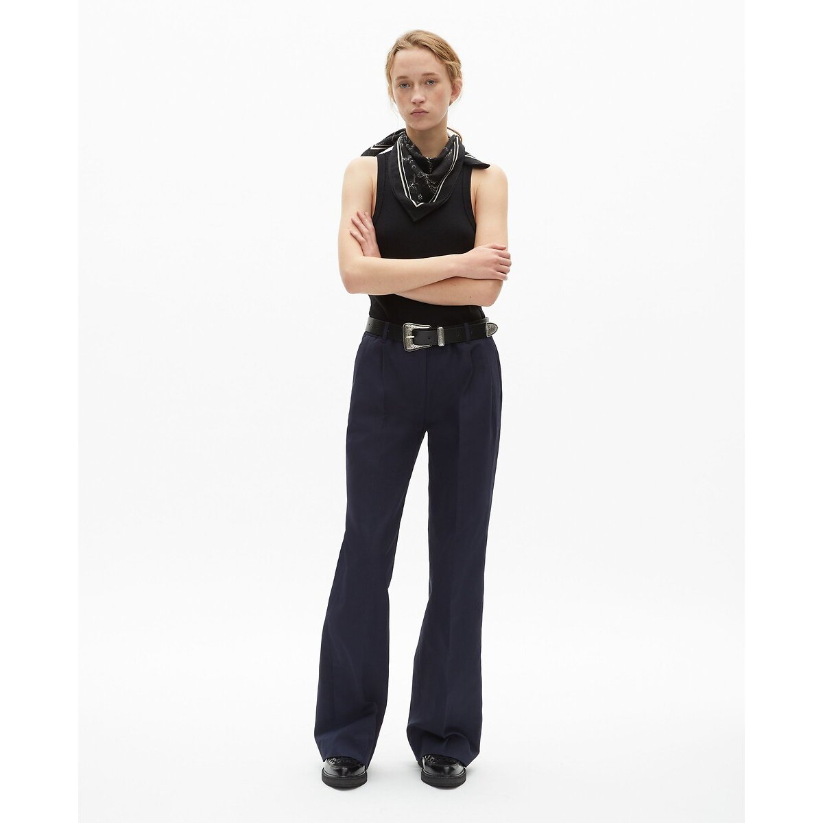 Straight Wide Leg Trousers in Cotton/Linen navy, THE KOOPLES