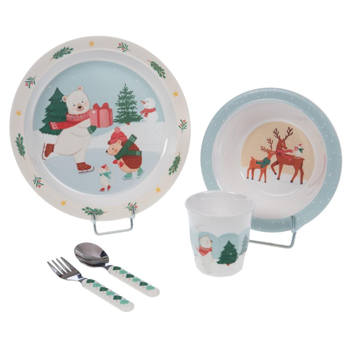 Coffret déjeuner 5 pièces hiver patinoire bleu, AMADEUS