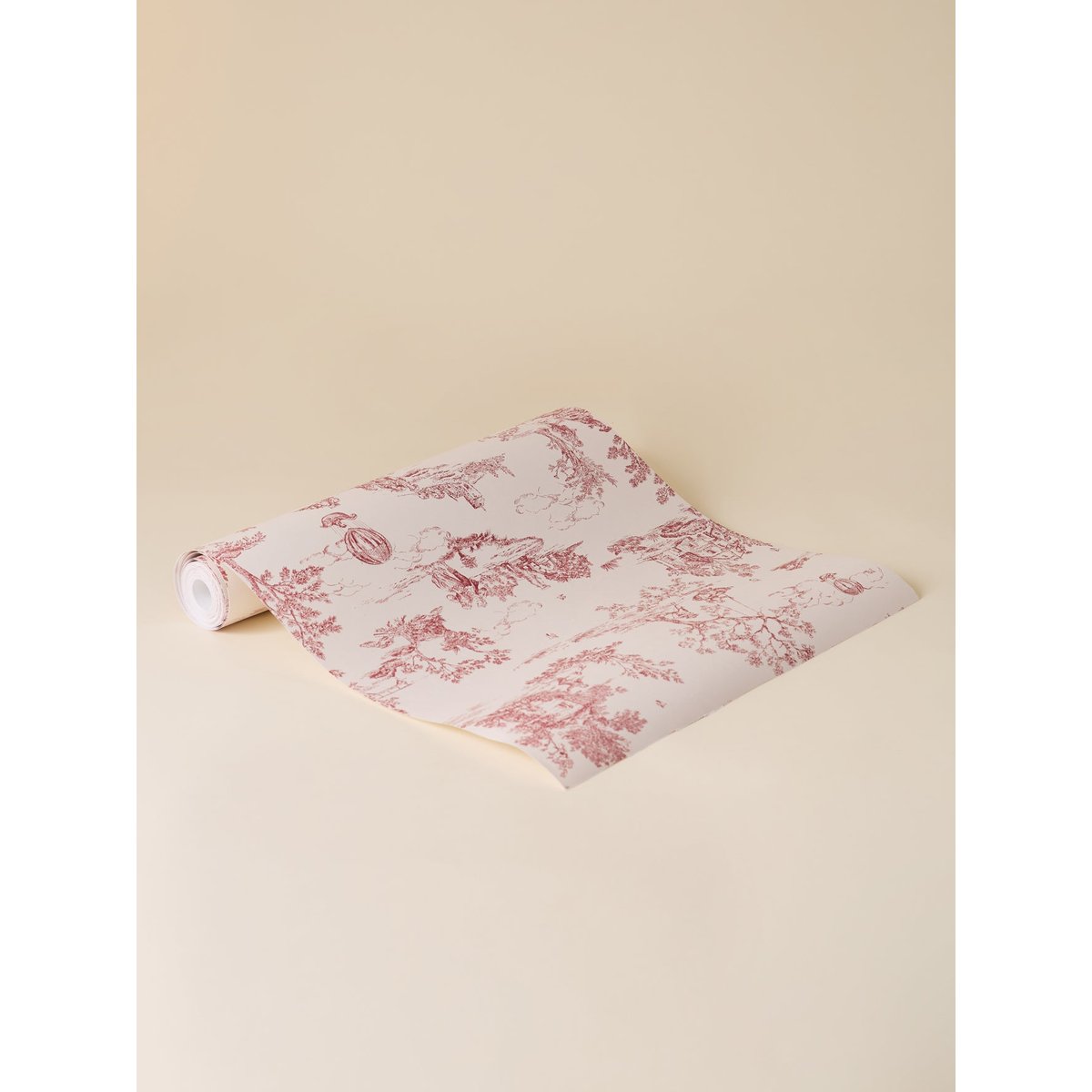 Papier peint écru esprit toile de Jouy jouy bordeaux, CYRILLUS