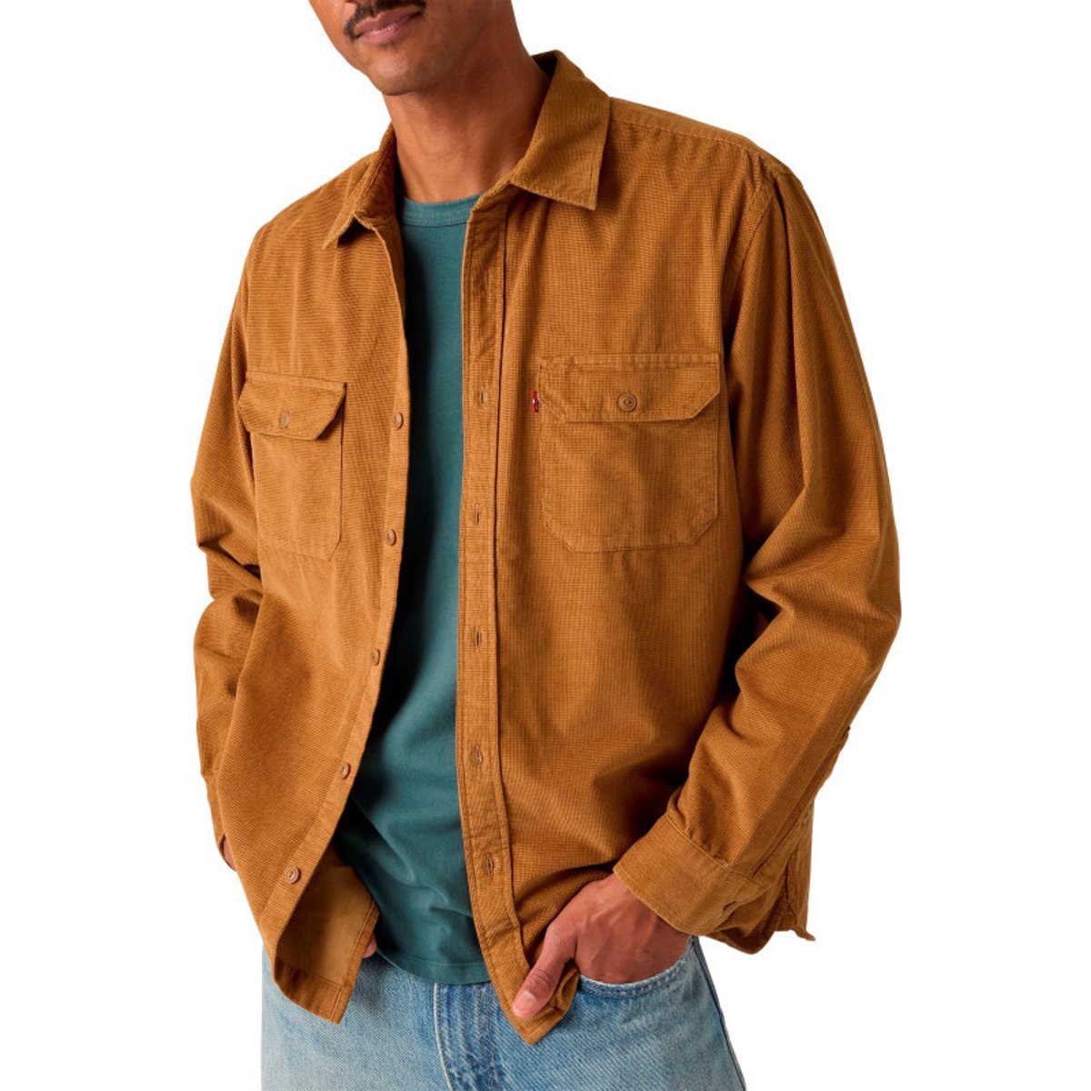 Chemise en coton camel à coupe droite pourvue d'un col à revers beige, LEVI'S