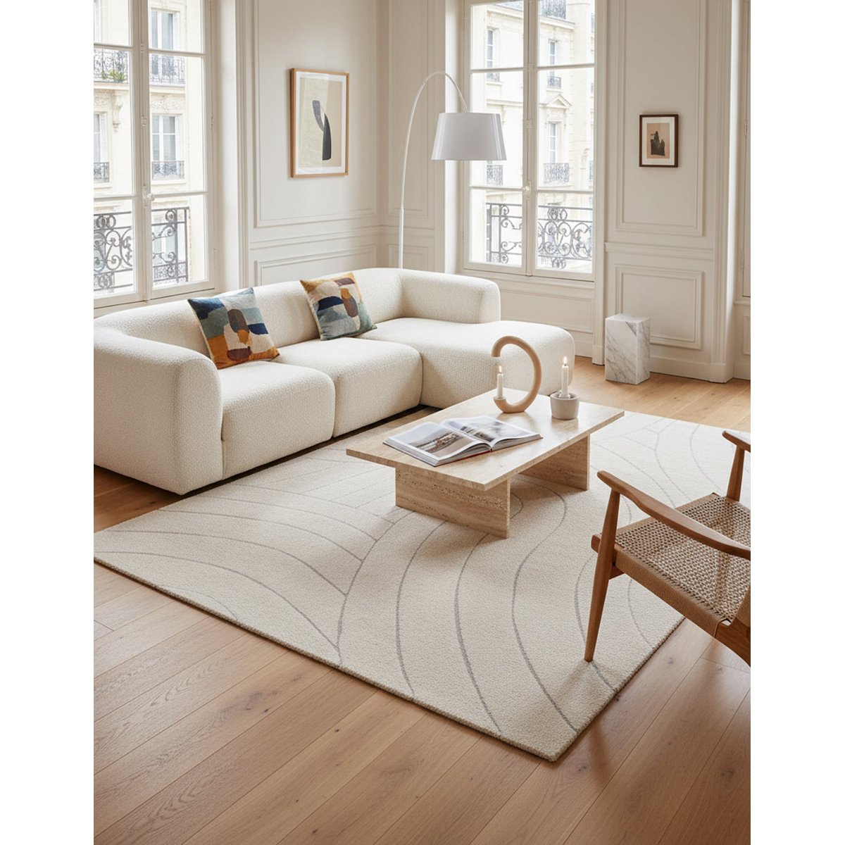 Tapis ultra doux et design HALO beige sable, AFK LIVING