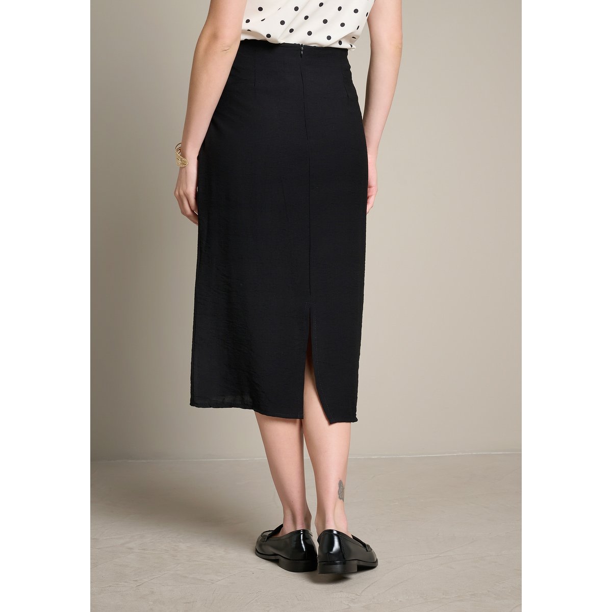 Jupe midi drapée à la taille noir, LOLALIZA