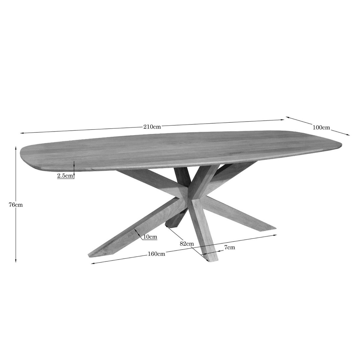 Table à manger ovale organique à pied central 210 cm NERO bois naturel, PIER IMPORT