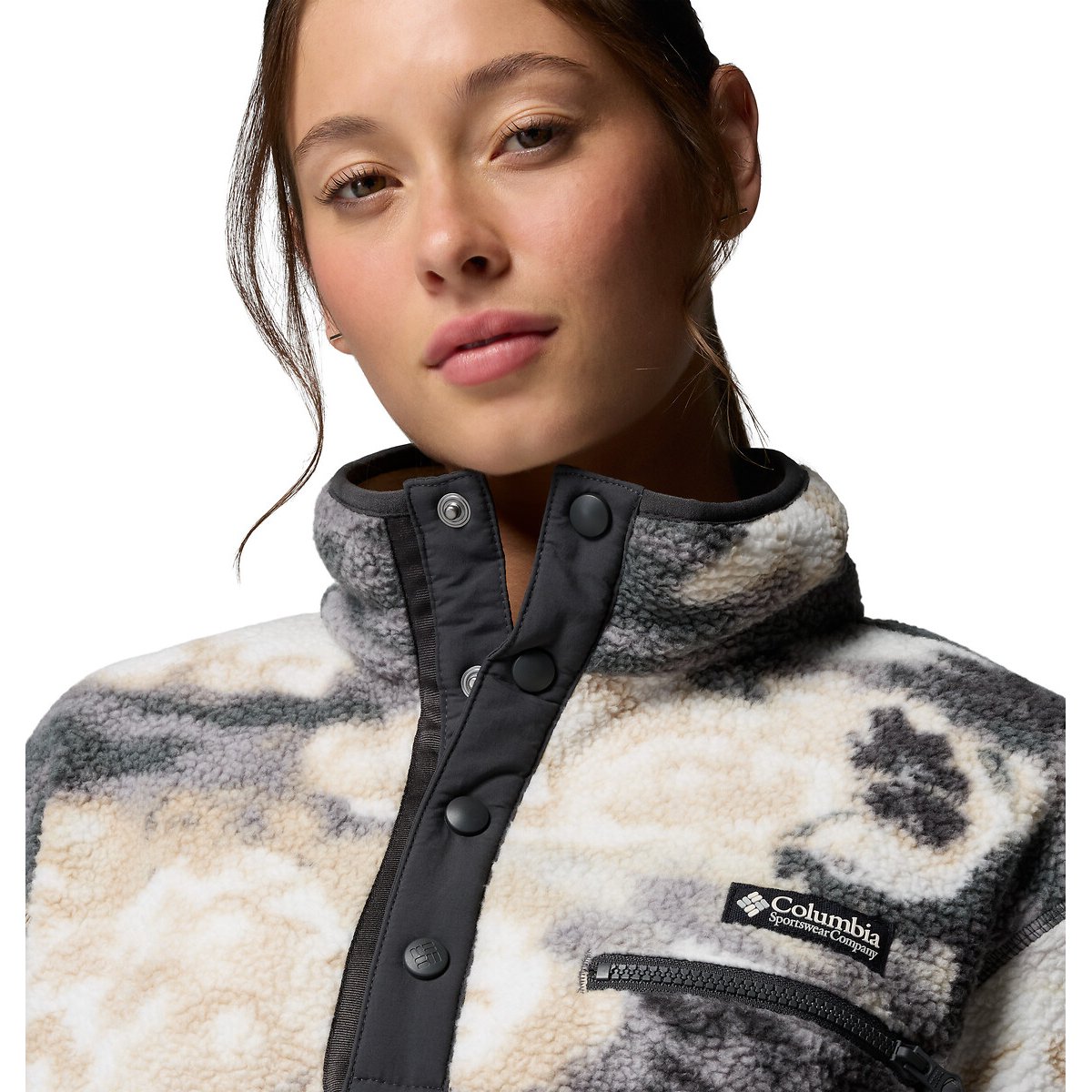 Polaire Sherpa Courte Semi-Boutonnée en Helvetia imprimé noir, COLUMBIA