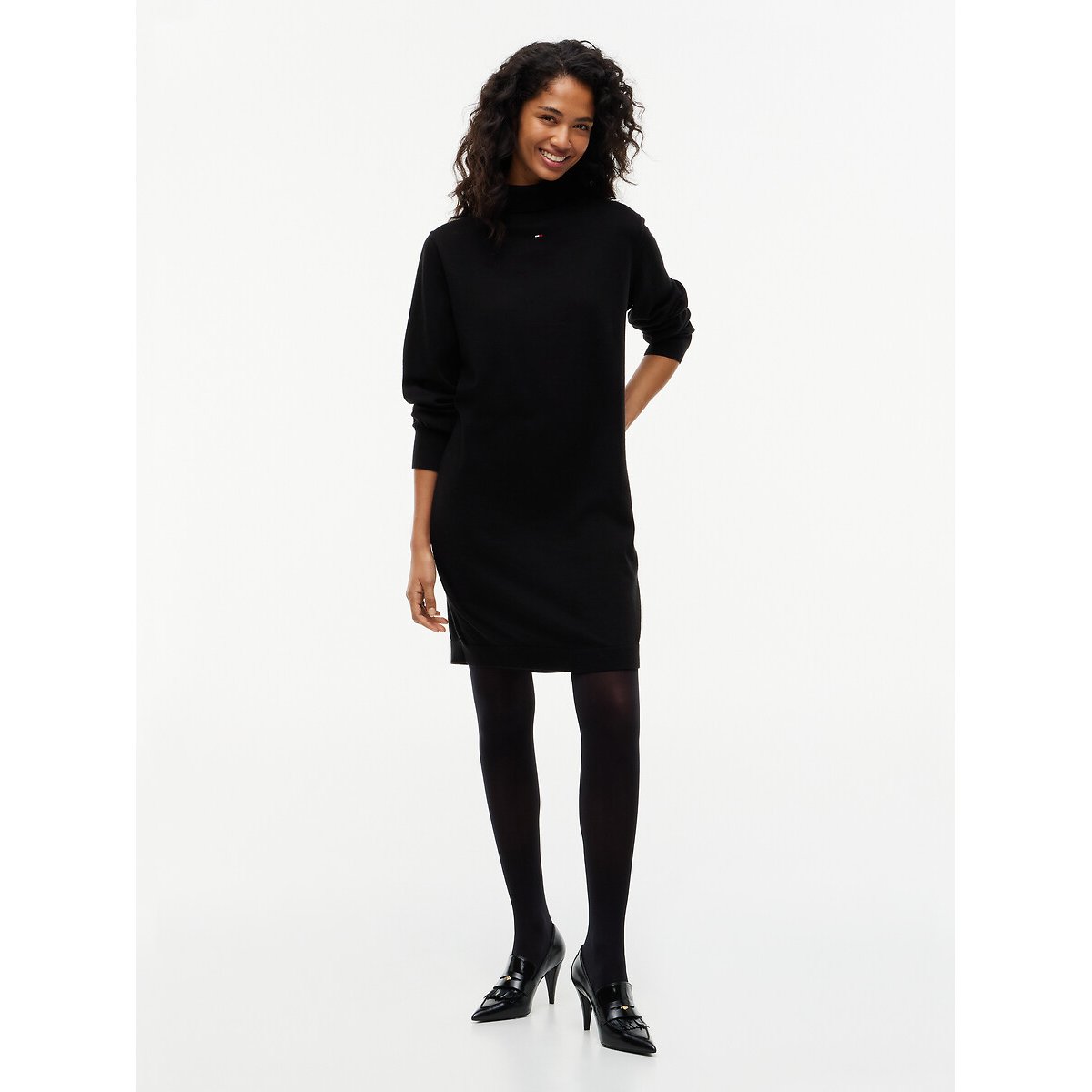 Abito in maglia a collo alto con maniche lunghe nero , TOMMY JEANS