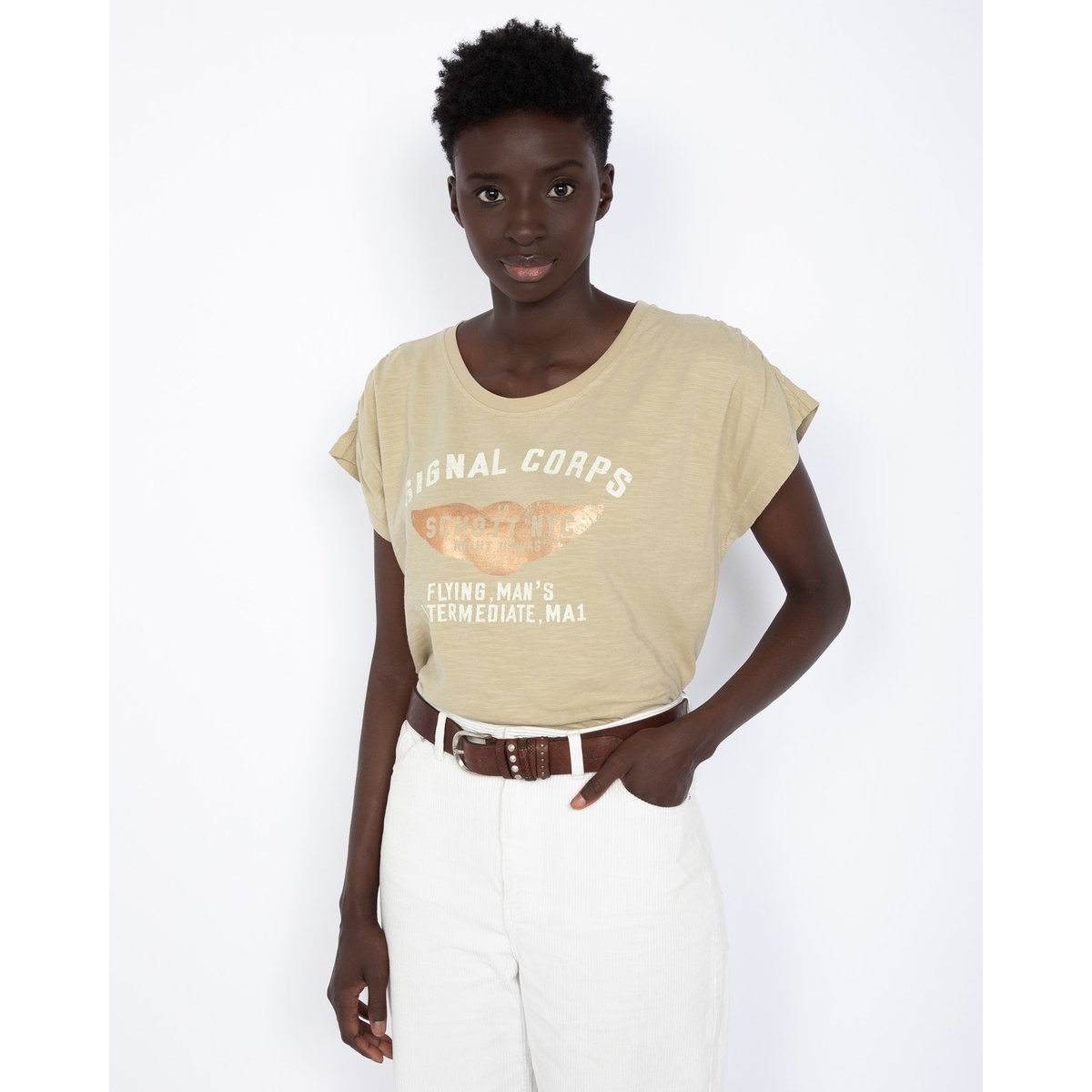T-shirt army sage kaki, SCHOTT