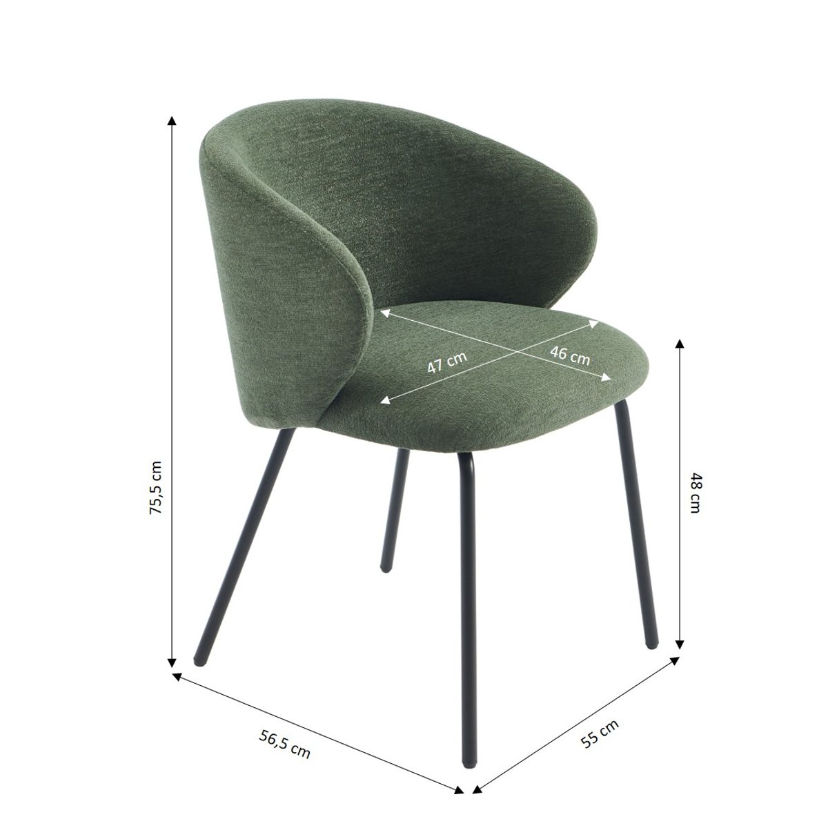Chaise en tissu chenille (lot de 6) CASSIE vert, SORELH