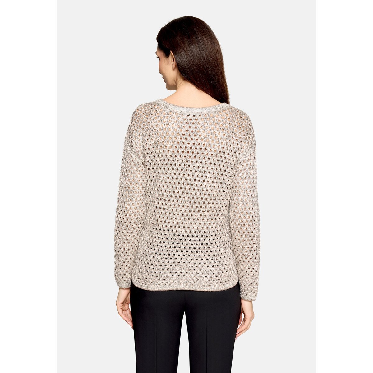 Pull-over en maille à motif ajouré patch taupe/beige, BETTY BARCLAY