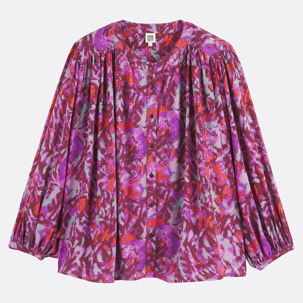 Floral Mandarin Collar Shirt with 3/4 Length Sleeves printed red / pink, LA REDOUTE COLLECTIONS