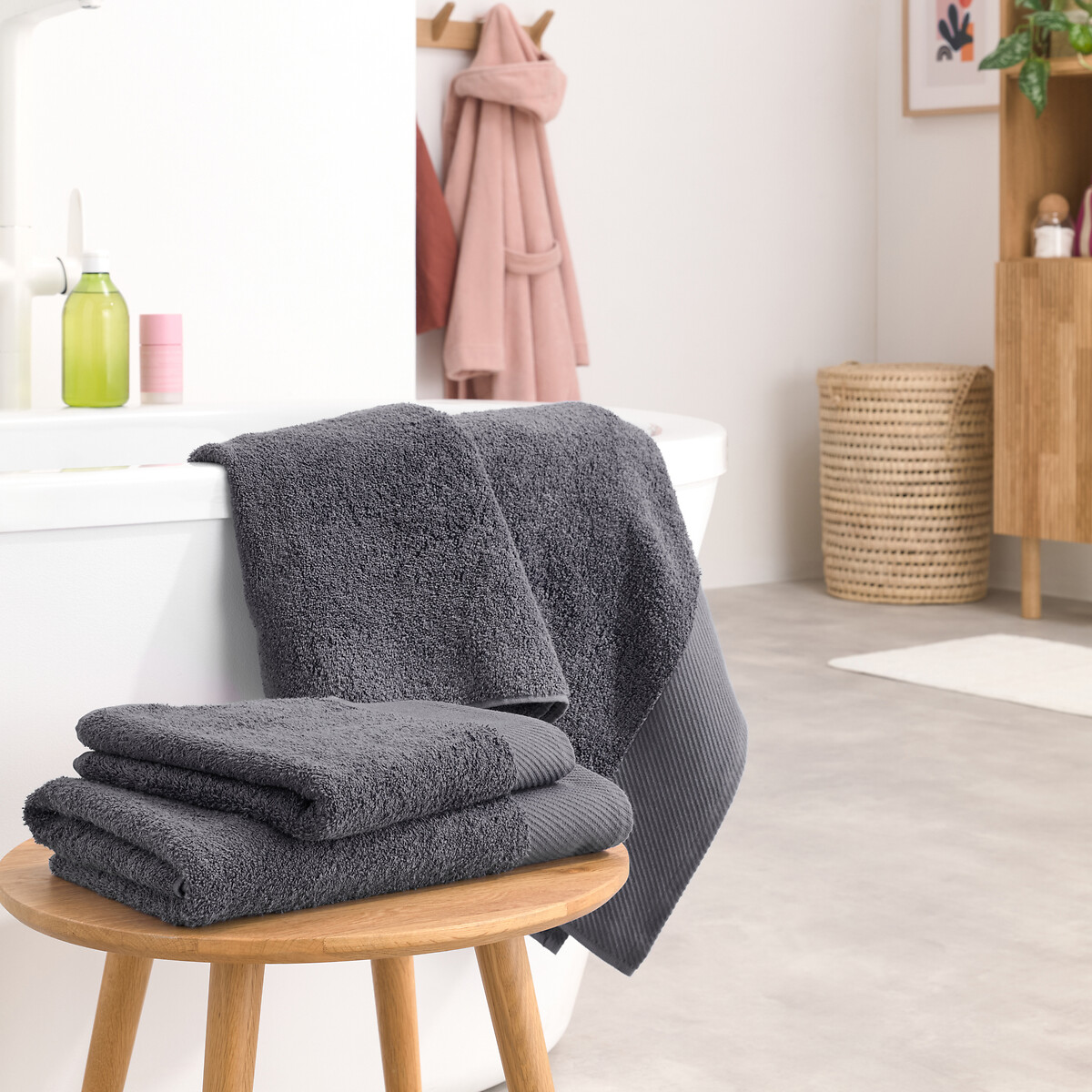 Maxi-drap de bain uni 500 g/m², Scenario gris foncé, LA REDOUTE INTERIEURS