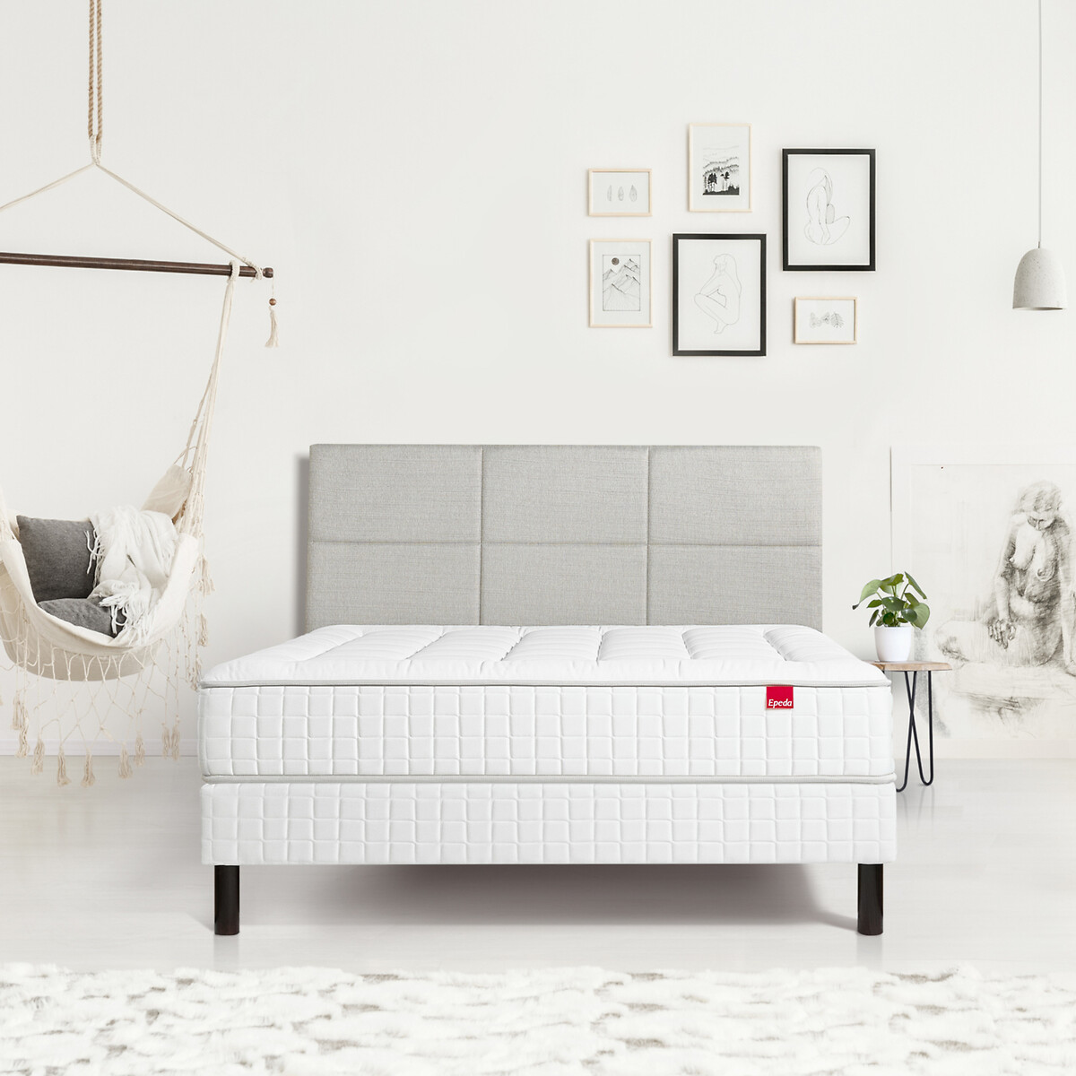 Ensemble matelas ressorts le Suprême + sommier ecru, EPEDA