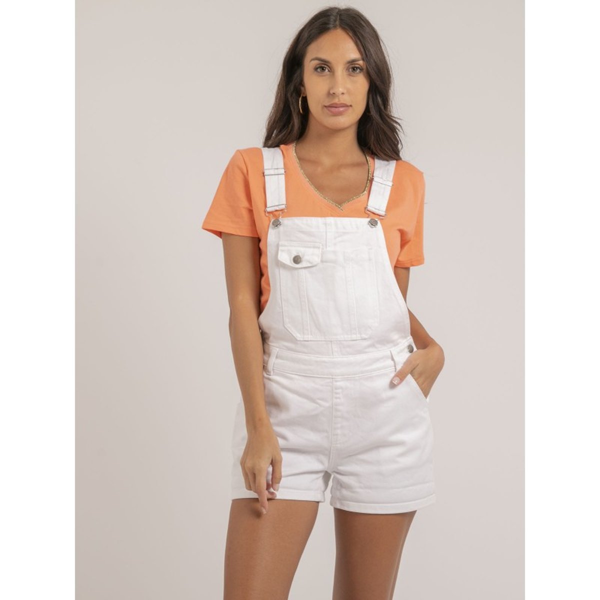 Salopette Short En Denim Xorta blanc, DONA LISA