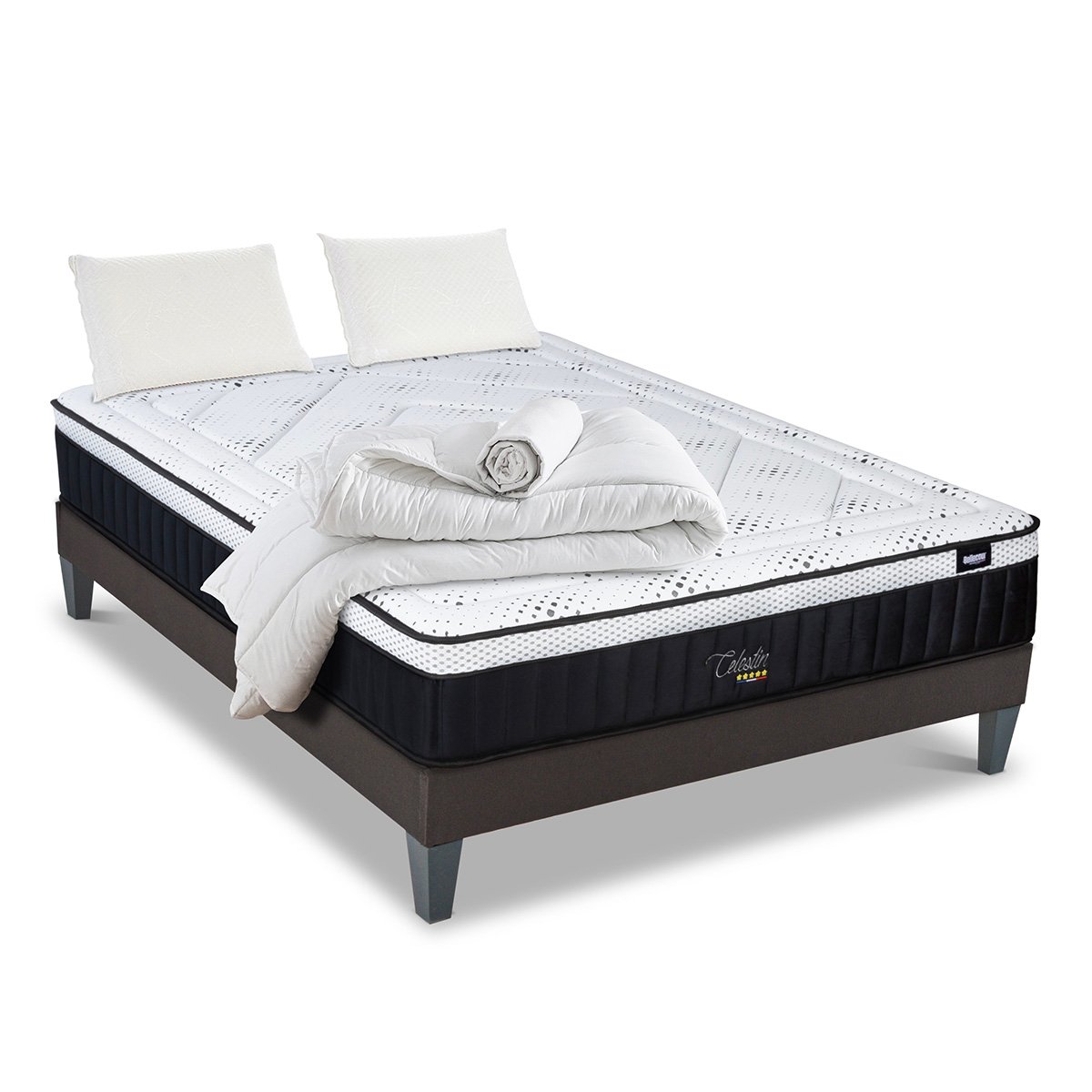 BELLECOUR LITERIE | Pack Prêt à dormir CELESTIN 2.0 160x200 cm | Matelas Mémoire de forme + Sommier + Accessoires blanc, BELLECOUR