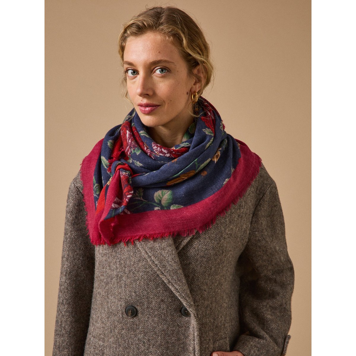 Foulard imprimé en laine marine, CYRILLUS