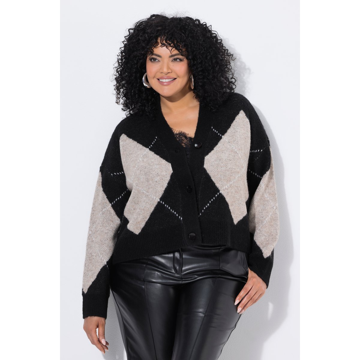 Cardigan motif losanges « argyle » noir, ULLA POPKEN